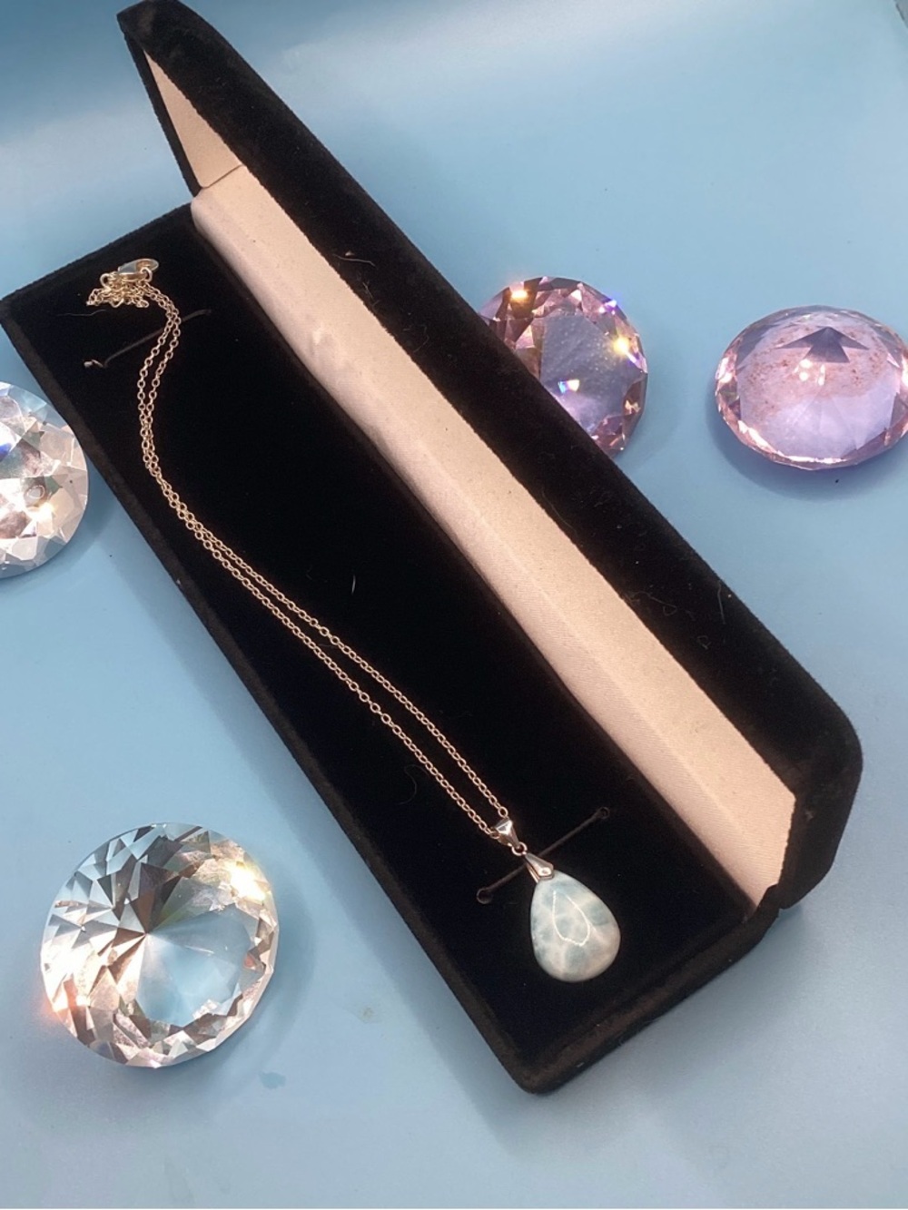 Delicate Teardrop Larimar Pendant Necklace - Blue - Picture 3 of 7